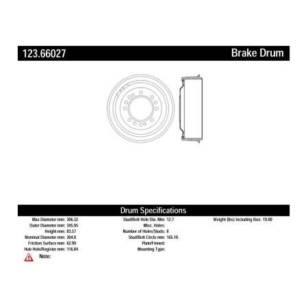 Centric C-Tek Standard Brake Drum, C-Tek 123.66024